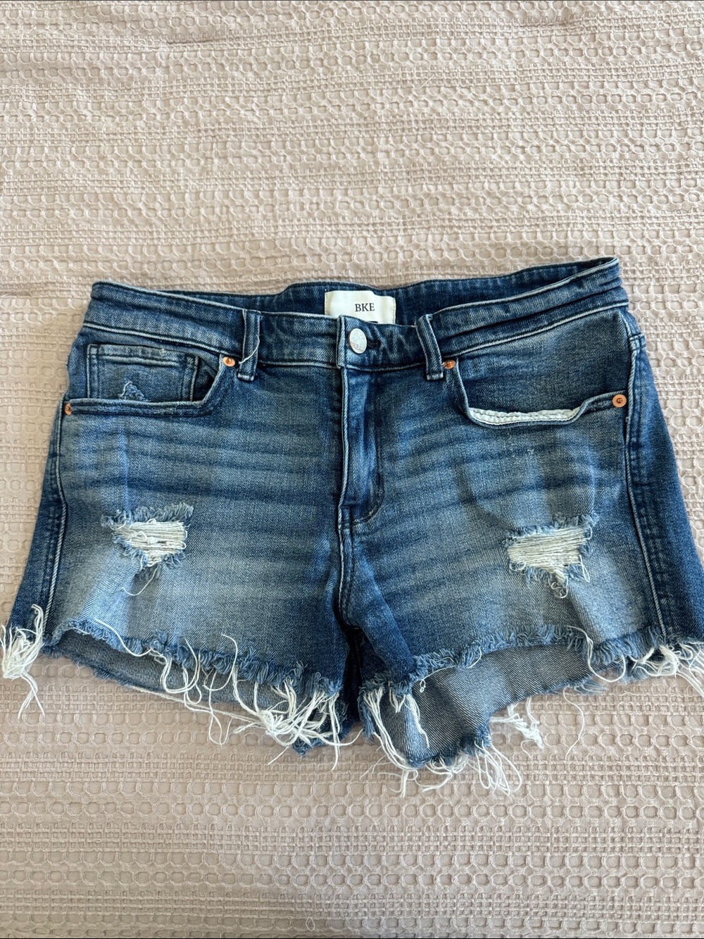 BKE Blue Distressed Frayed Hem Denim Shorts